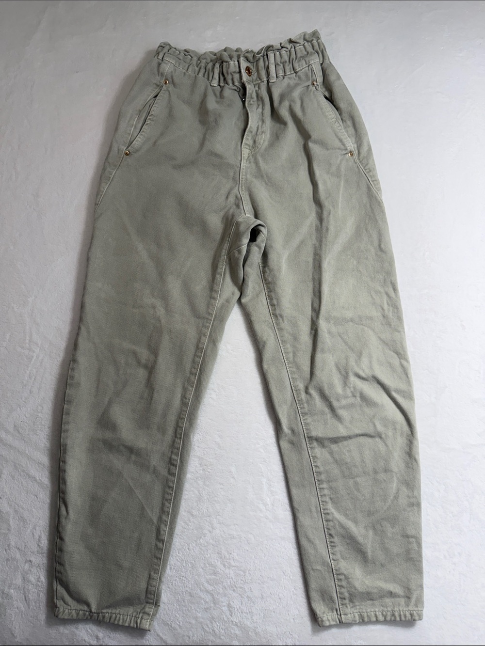 Zara Light Olive Paperbag Waist Chinos